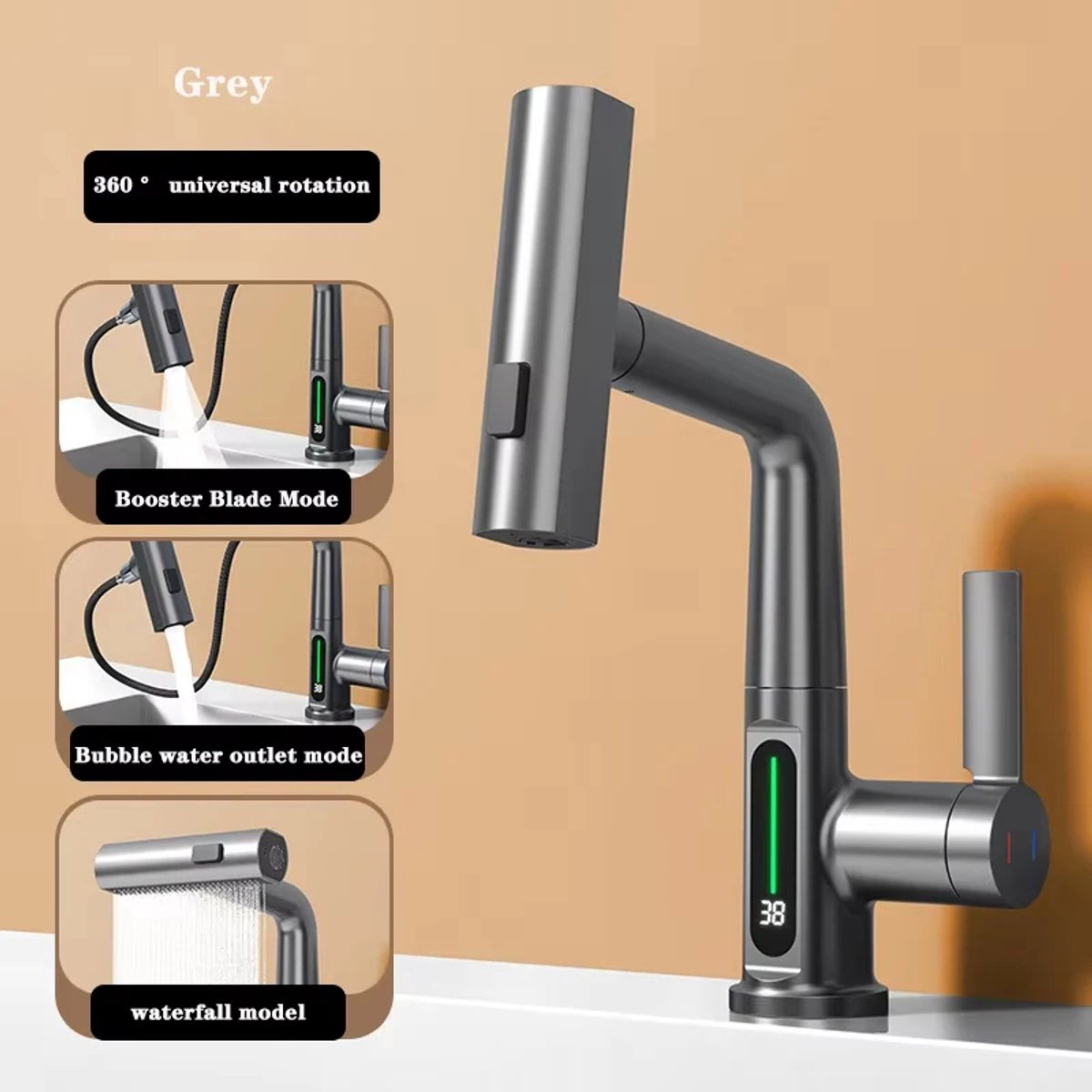 Luxe Temperatuur Digitale Display Wastafel Kraan Trekken Kranen Warm Koud Water Mixer Was kraan Voor Badkamer Keuken