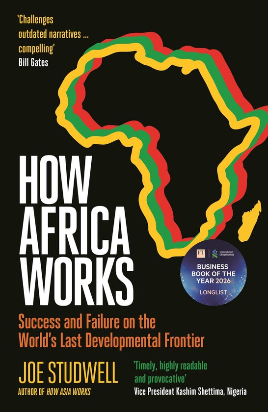 Livre 'How Africa Works' avec une carte stylisée de l'Afrique en vert, rouge et jaune.