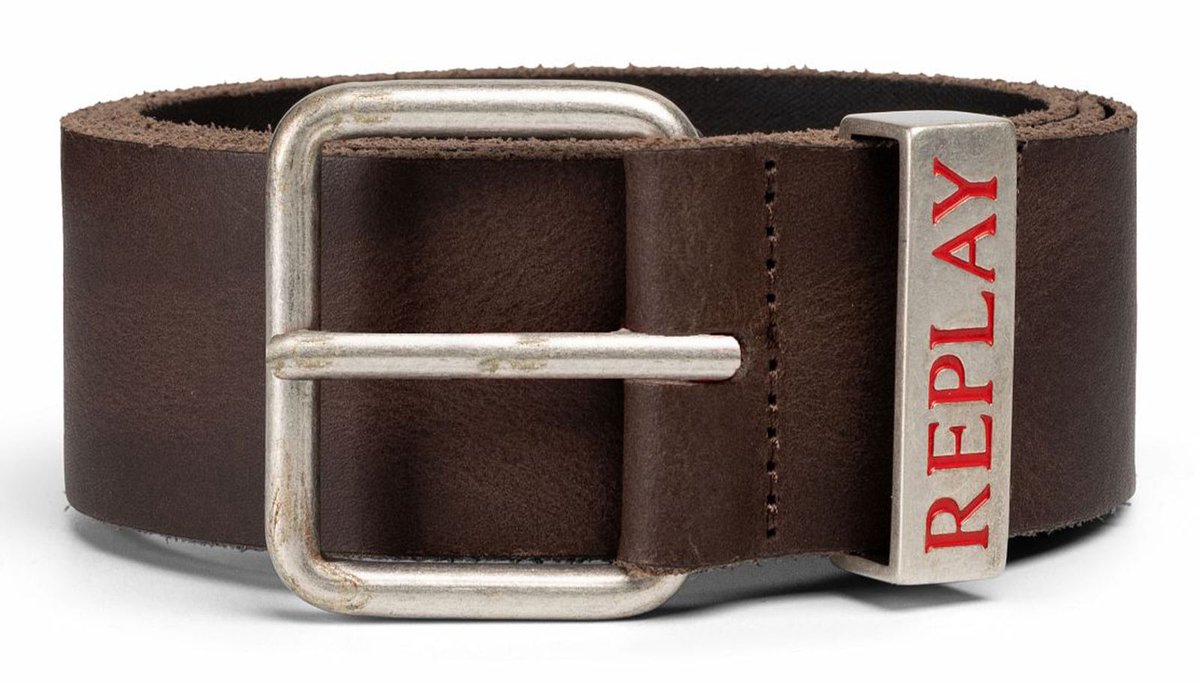 REPLAY Leren riem Leather Belt W100 Dark Brown donkerbruin