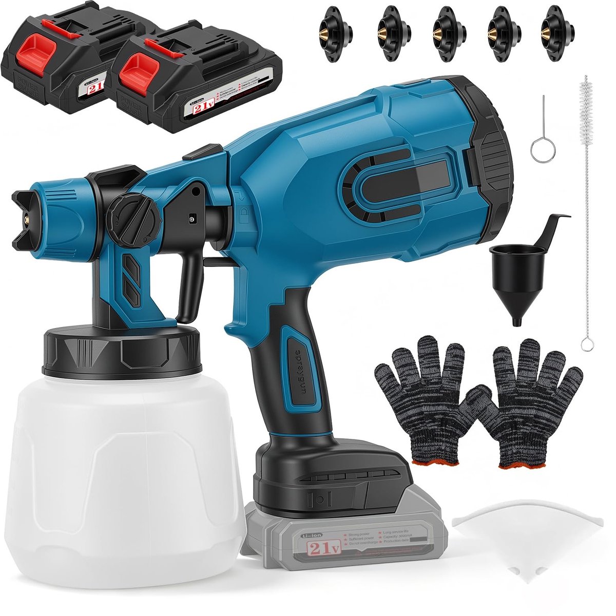 Solidchoice - Accu Verfspuit met 21 V en 5 Spuitkoppen