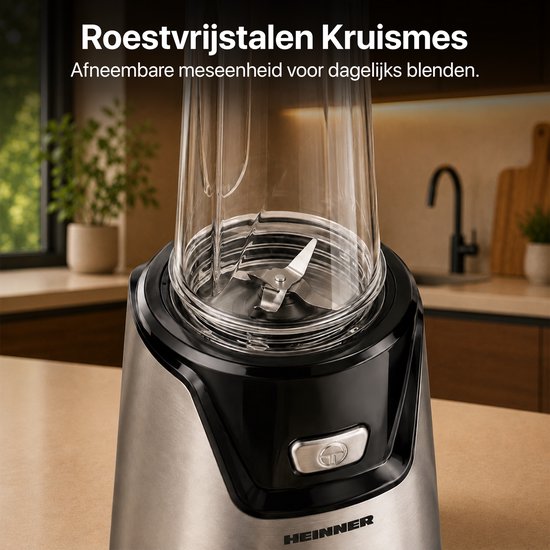 Heinner Sportblender - 400W - 19.000 rpm - 600 ml & 400 ml Tritan Bekers - BPA-vrij - 2 Ready-to-Go Deksels - RVS Messen - Inox Behuizing - Zwart/Inox van Heinner — afbeelding 5