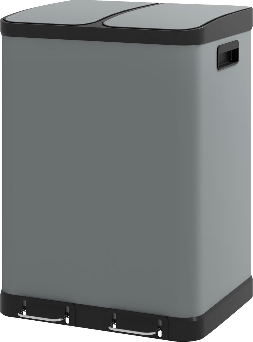 4goodz Dubbele prullenbak 60 L - uitneembare binnenbakken - grijs