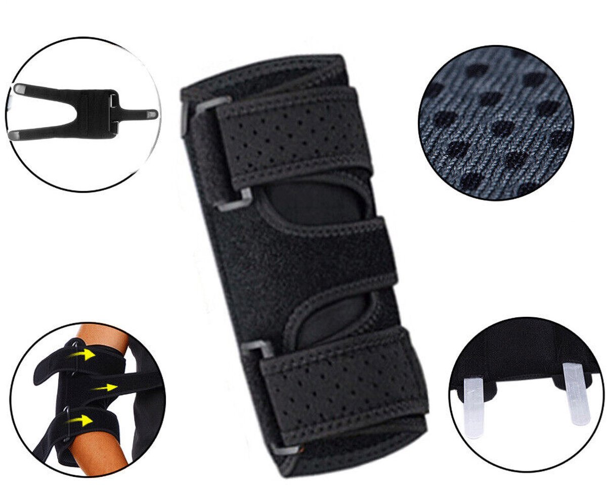 Elleboogbraces - Met stalen plaat - Beschermend fitnessverband - Tenniselleboogbraces - Verwijderbare ondersteunende elleboogbandage - Sportbeschermingsmateriaal - Zwart