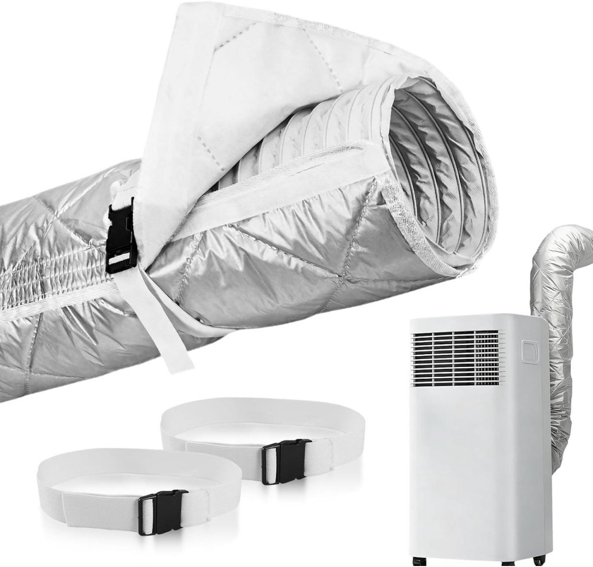 GELLDG Hoes voor Airco Slang - Isothermische Buisisolatie - Geschikt voor Draagbare Airco met Slangdiameter 12,7-15 cm - 58,7x23 inch - Inclusief 2 Verstelbare Riemsluitingen - Stof Materiaal