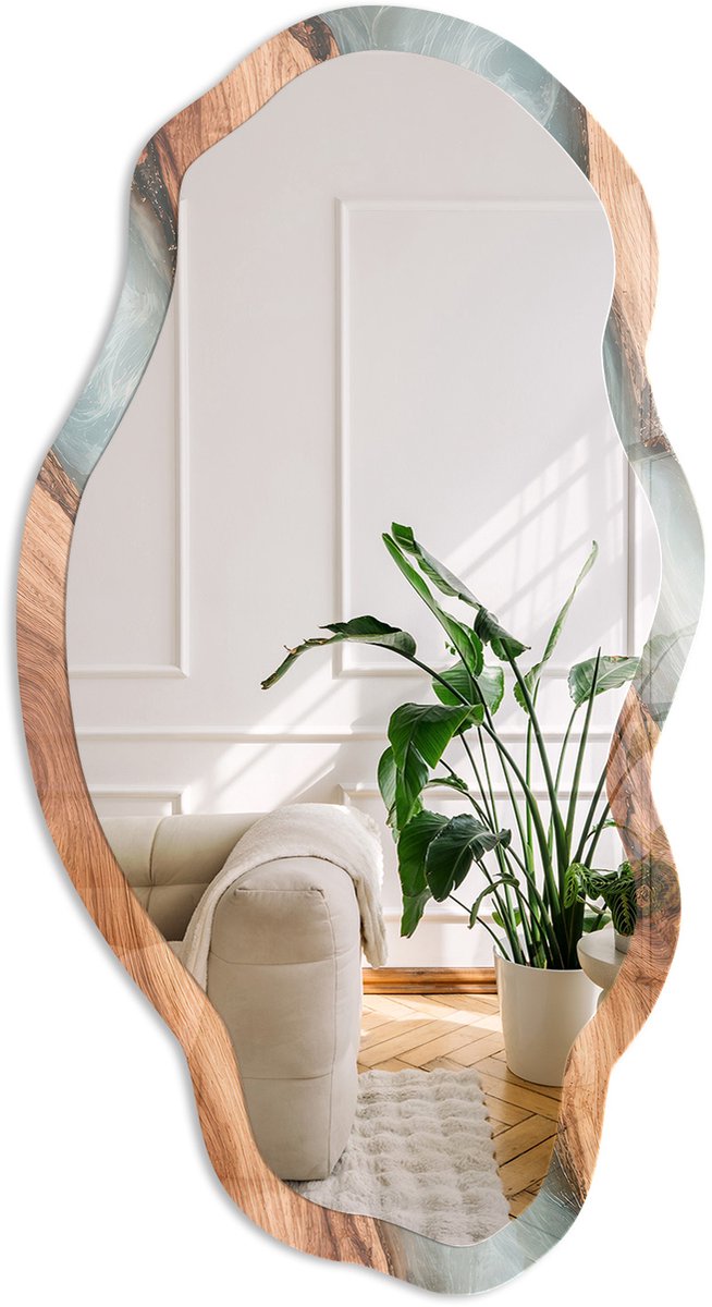 Coloray Houtstroom Spiegel - Bruin Elegante Rechthoekige Wandspiegel - Organische Spiegel - Woonkamer - Abstract - 45x90 cm - Totale afmeting 52x97 cm Houtsoort, Bruin