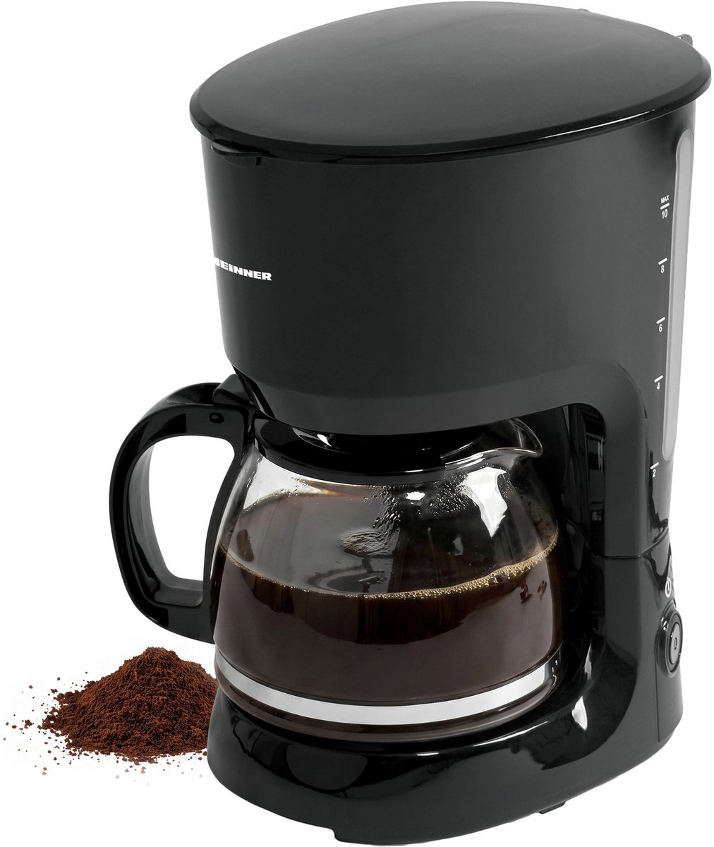 Heinner Filterkoffiezetapparaat – 750 W – Inhoud 1,25 L – Glazen Koffiekan – Warmhoudplaat – Druppelstop – Waterniveau-indicator – Zwart