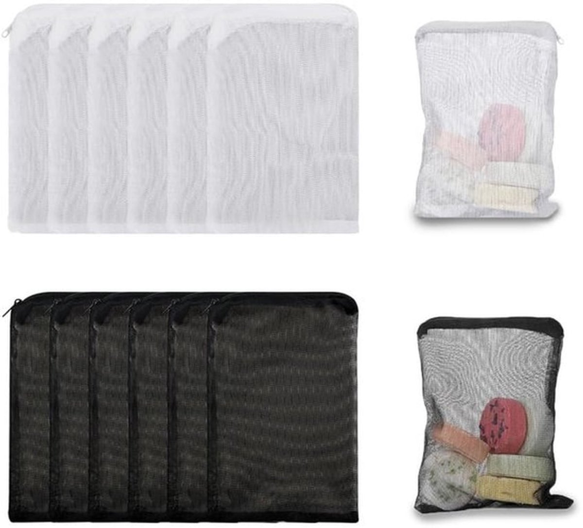 Filterzakken 12 stuks - Herbruikbaar - Nylon - Aquariumfiltermedia - Mini zakken - 15cm x 20cm - Zwart/Wit - Filtermedia
