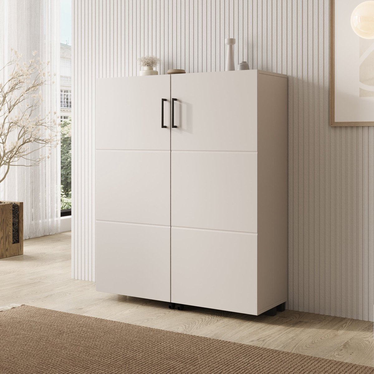 Meubella - Inverly - Schoenenkast - Beige - 92x33x113 cm