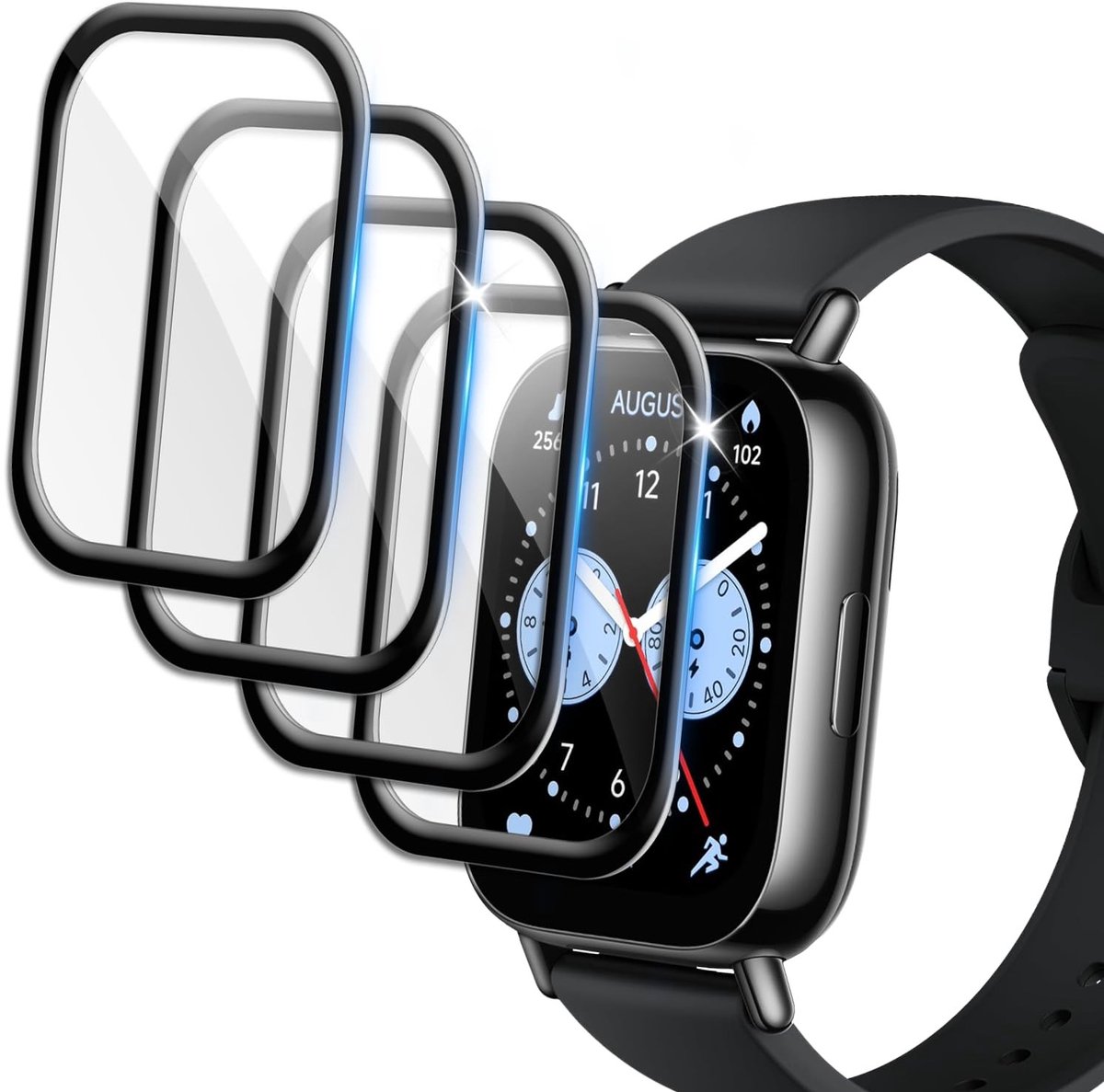Solidchoice - Set van 4 Screen Protectors voor Smartwatch met Anti-Kras en Bubble Vrij