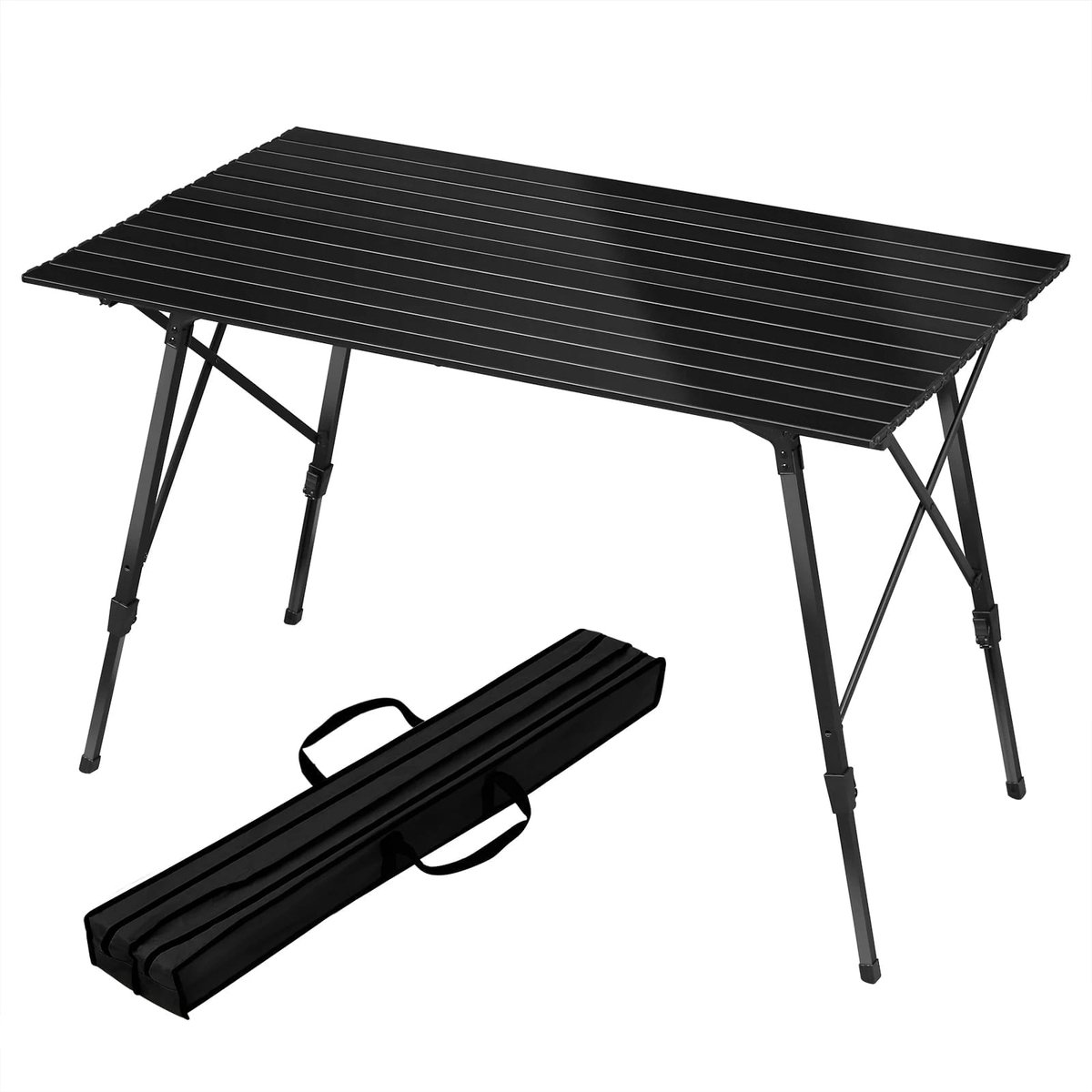 Klarven® Campingtafel Inklapbaar Zwart - Hoogte Verstelbaar, Lichtgewicht en Opvouwbaar - Draagvermogen 50 kg, Inclusief Draagtas - B 120 x D 68,5 x H 59-78,5 cm