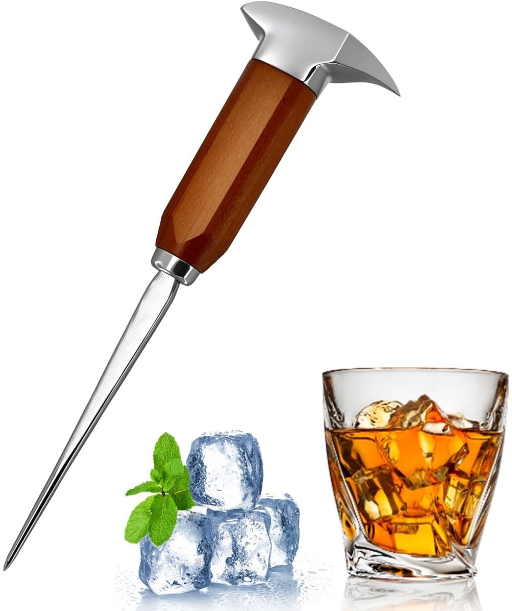 longziming -IJspriem - IJsbreker - IJsbeitel met Houten Handvat en Beschermkap - RVS IJscrusher voor Cocktails, Bar en Keuken - 17,2 cm - 1 Stuk