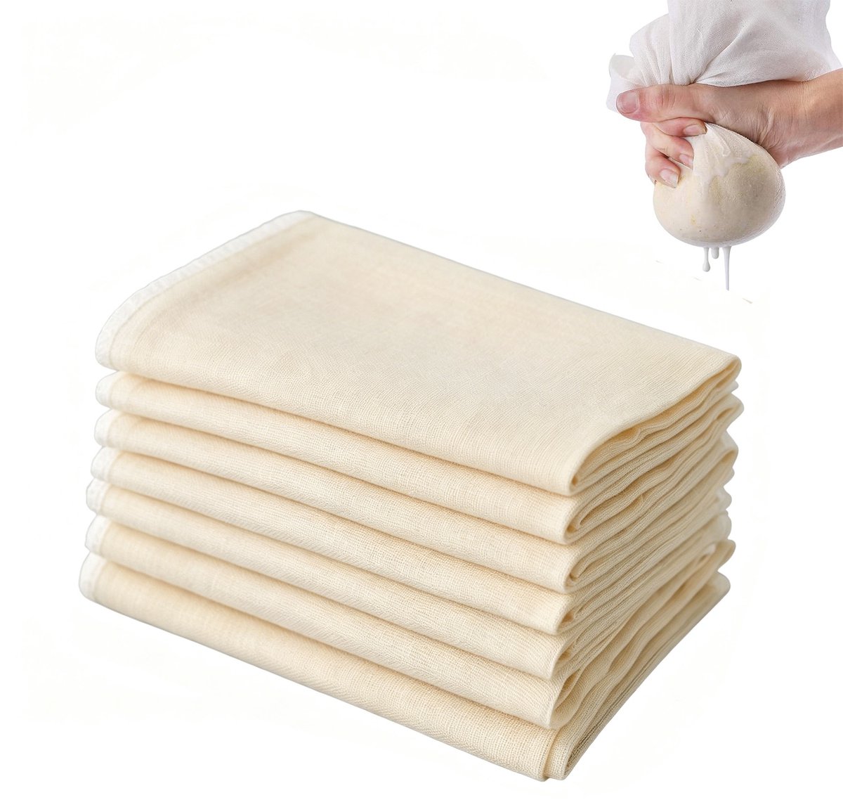 10 stuks Kaasdoek - gaasdoek - netstof - filterdoek - extra fijne kaasdoek - fijn katoenen doek - notenmelkzak - 50×50 cm - zeefdoek - geschikt voor filteren, sap persen, bakken en kaas maken - beige