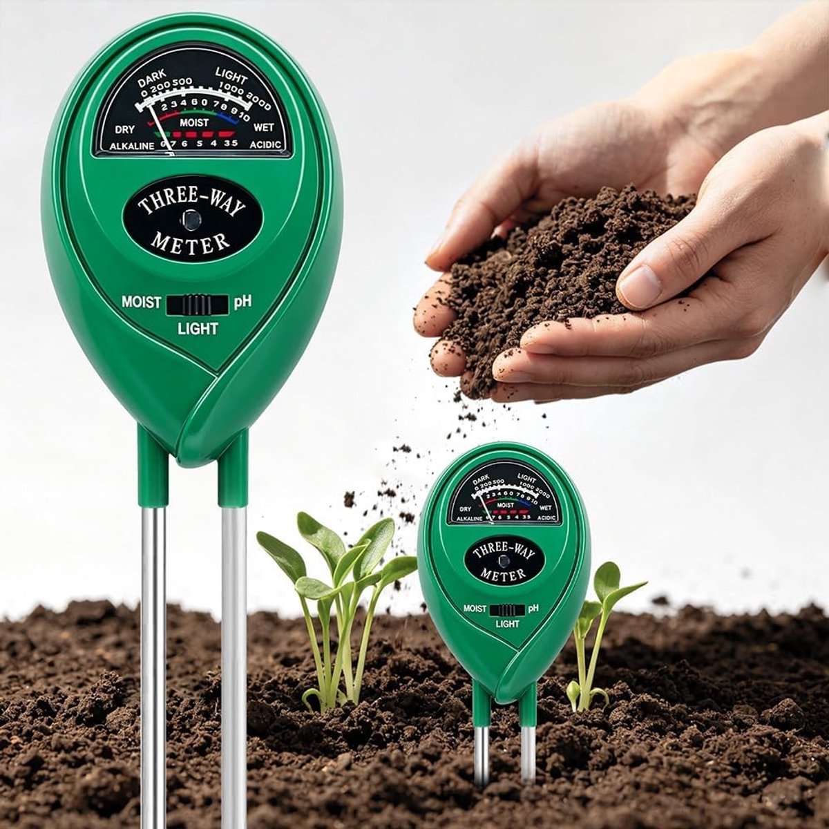 Bodemtester - Groen - 3-in-1 Vocht, pH en Lichtmeter - Voor Planten in Tuin en Huishouding