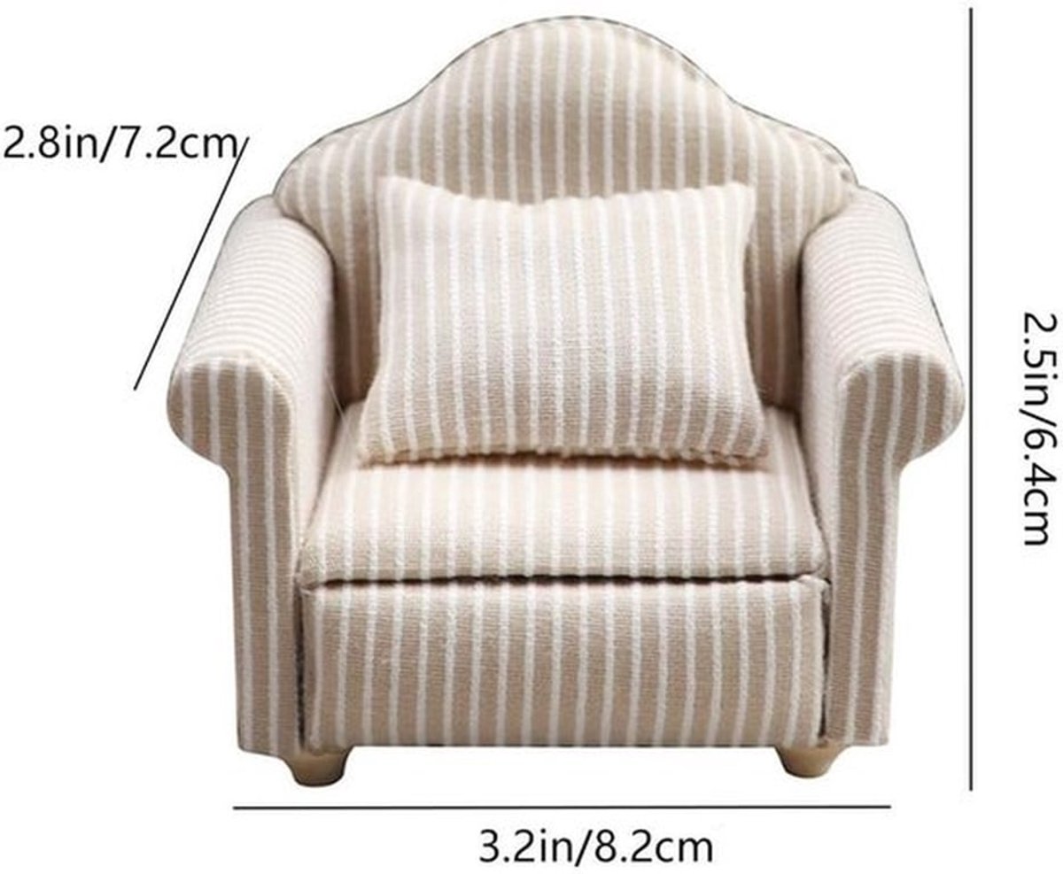 Poppenhuis Sofa - 1:12 Miniatuur Meubilair - Houten Bank met Kussens - Bloemenpatroon - Modern Design - Perfecte Decoratie - Miniatuurbank