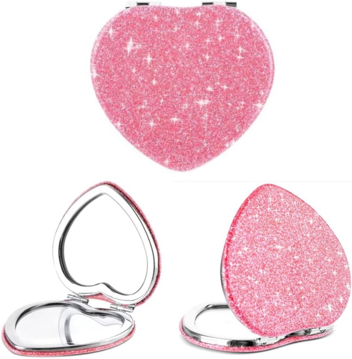 2 stuks - roze liefde - make-up spiegel - pu vouwbare dubbele spiegel