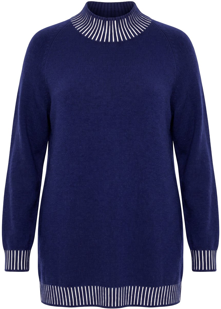MIAMODA - Dames - Trui straight fit opstaande kraag en manchetten met strepen - Donkermarine - Maat 42+