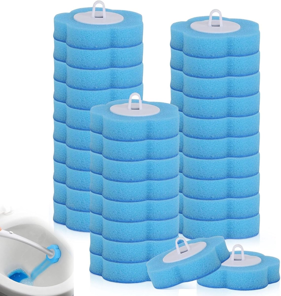 Vervanging voor wegwerp-toiletborstel - Blauw - 8 x 1,5 cm - Spons Navulkoppen - Voor Hygiënische Huishoudelijke Reiniging