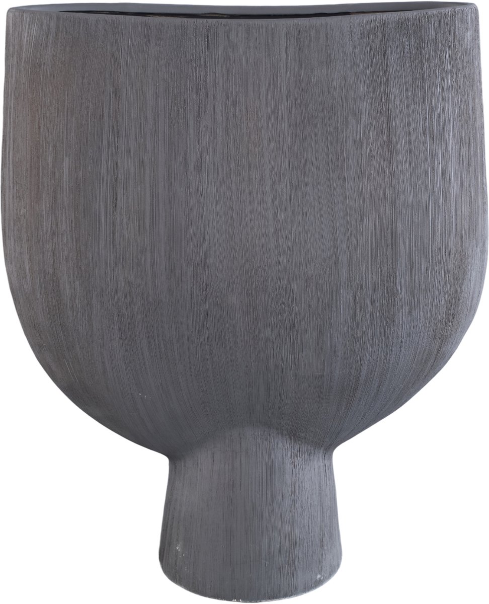 PTMD Tywin Dark Grey Ceramic Oval Pot On Foot Lines L