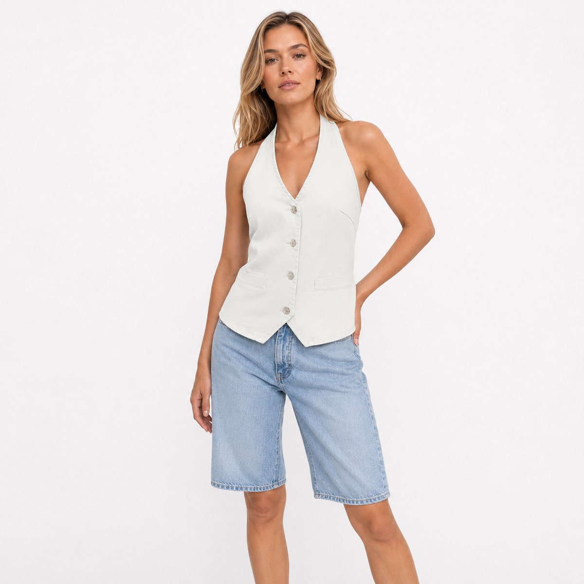 Imily Bela Dames Getailleerd Gilet met Halternek en Knopen