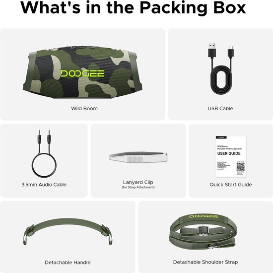 DOOGEE Wild Boom - Bluetooth Speaker - Draagbare Bluetooth Speaker - 20 uur Waterdicht - Groen — afbeelding 5