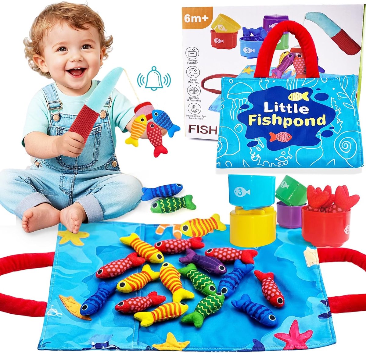 Casalora Montessori Visspel – Puzzelspel voor Kinderen van 1-3 Jaar – Educatief Speelgoed voor Fijne Motoriek & Hand-oogcoördinatie – Montessori Visspeelgoed voor Jongens en Meisjes