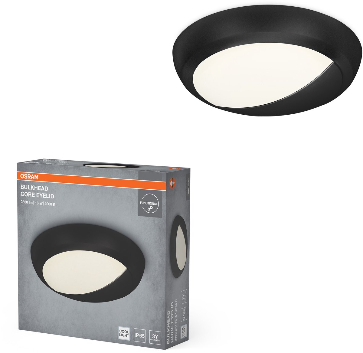 OSRAM plafondlamp Zwart, 4000 K, koelwit, 1400 lm, 16 W, 32,5 cm Ø, polycarbonaat (PC), stralingshoek 120°, levensduur 54.000 uur