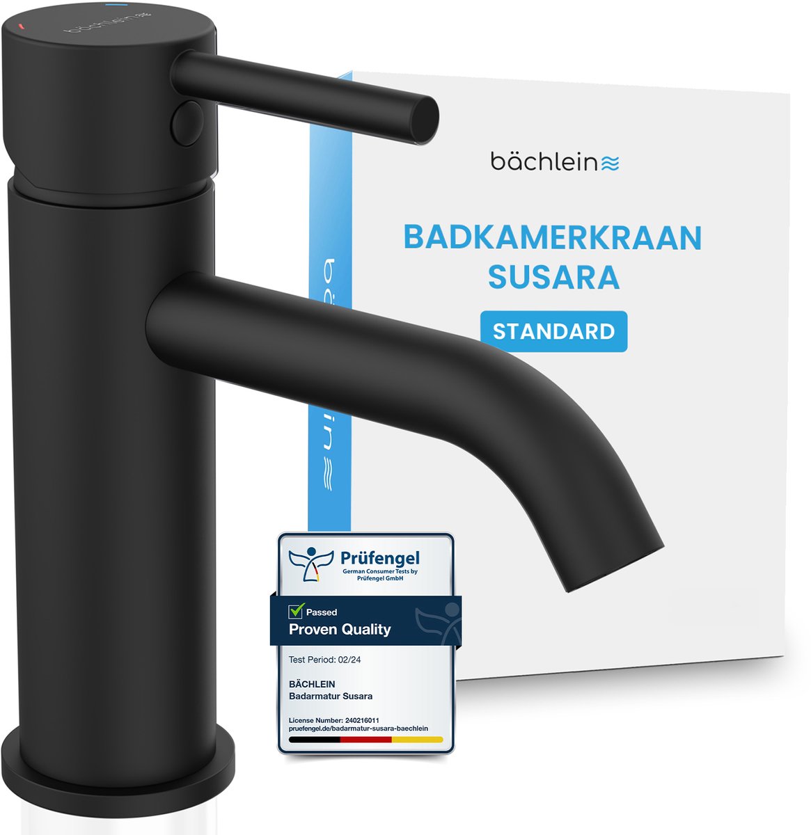 Bächlein Wastafelkraan Susara met gebogen uitloop - Mat zwart