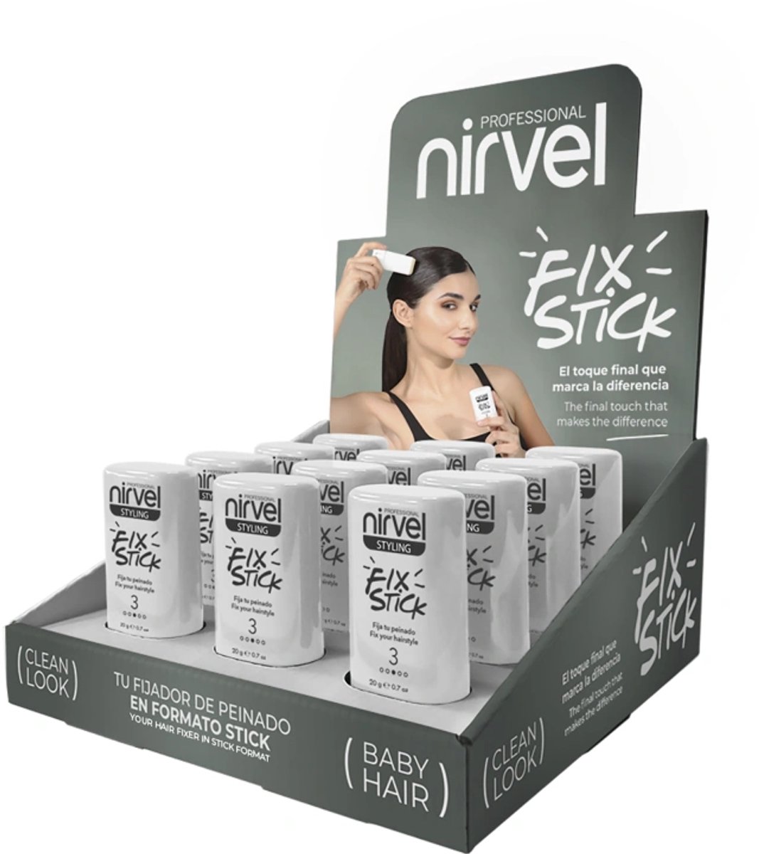 Display Nirvel Fix Stick (Fix Your Hairstyle) / Fijne stylingwax in stickvorm, verkoopdisplay met 12 stuks à 20 g