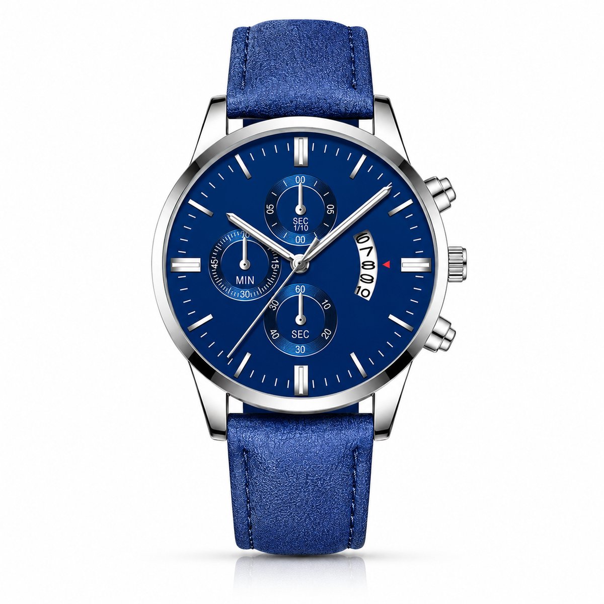 LGT JWLS Camden Blauw Zilverkleurig Herenhorloge met Blauwe Band en Blauwe Wijzerplaat
