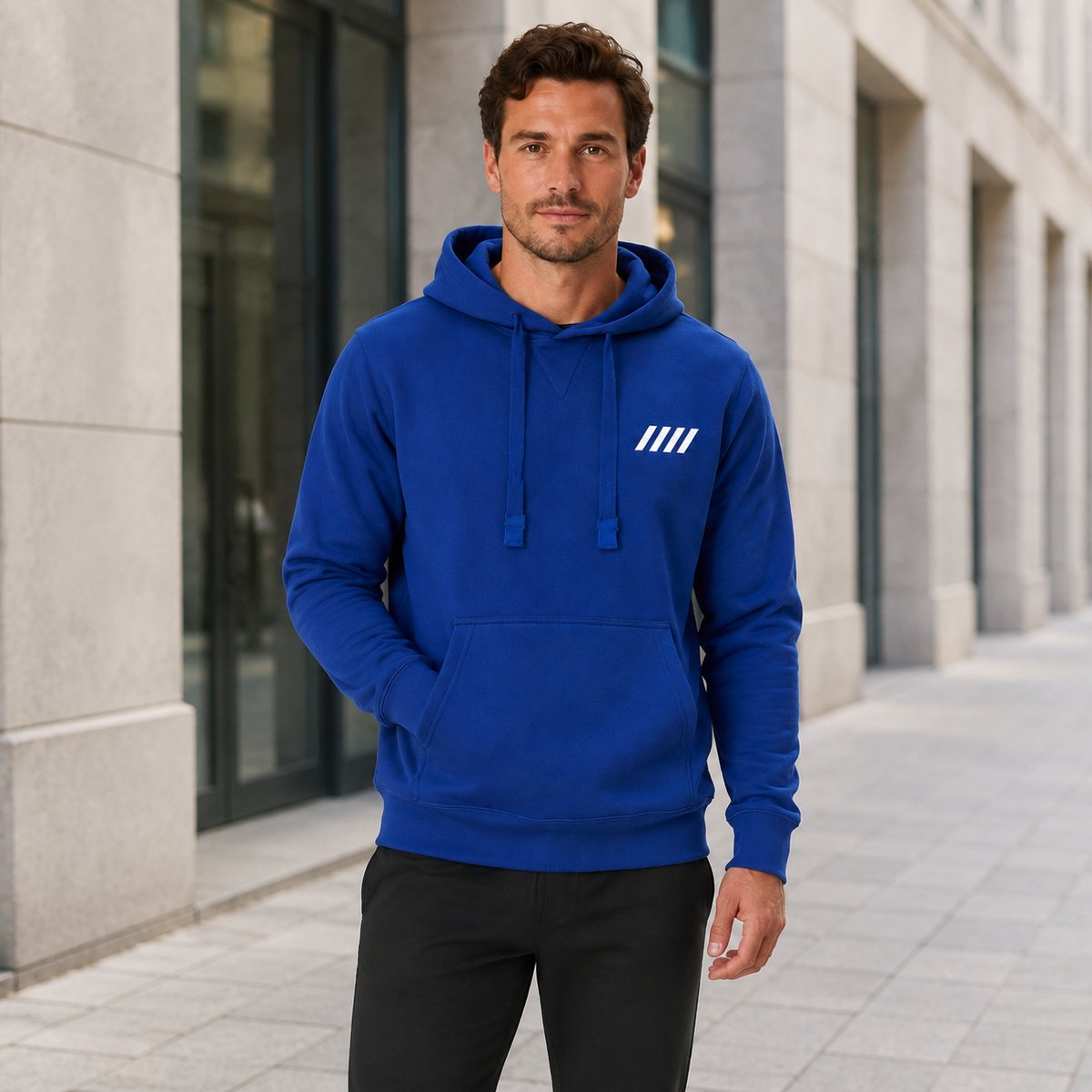 Hoodie Heren – Sweater met Capuchon en Print – Blauw – Katoen – Minimalistisch Logo - 4XL