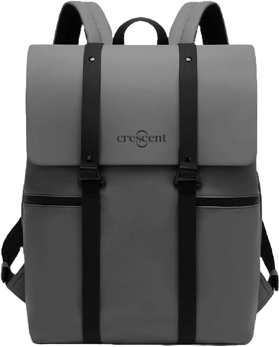 Crescent-Amblève Stijlvolle Rugzak met Flap Grijs Unisex - Gemakkelijk toegankelijke Haaksluiting, Draagbare Laptop Rugzak tot 15,6 inch, Waterbestendig, Veelzijdig voor Reizen, Werk, School en Casual Dagelijks Gebruik