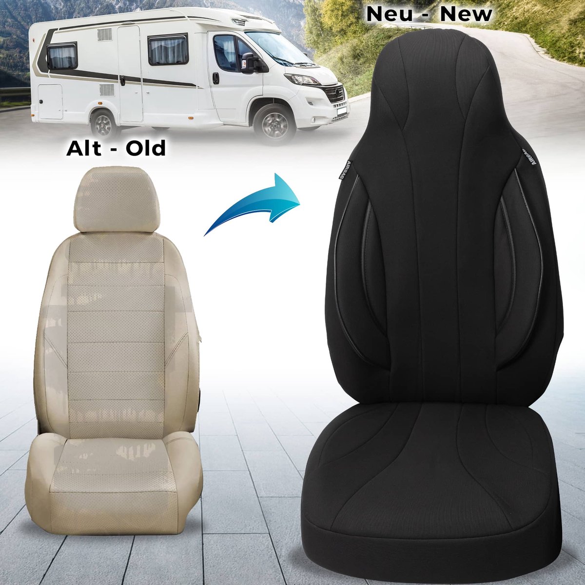 Premium Camper stoelhoezen voor Roller Team WPL403 in Zwart (2 losse stoelen)