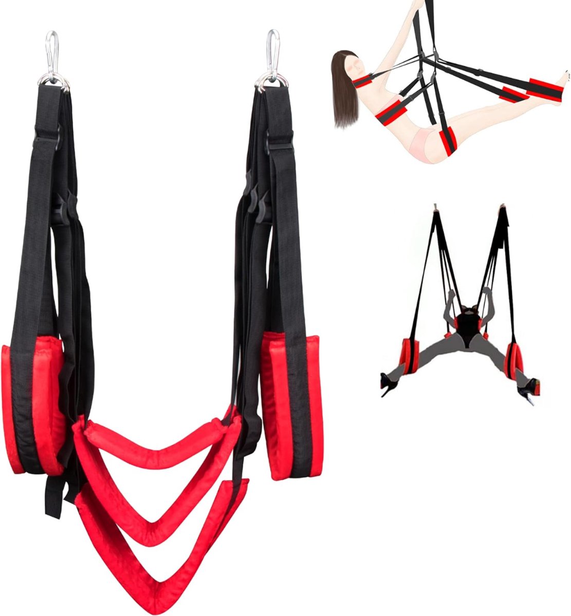 QUOVO® Sex Schommel - Sex Swing Extra Stevig – Seksschommel – Seksspeeltjes voor Koppel – Seks Schommel BDSM – Erotiek Toys - Sex Sling – Love Swing – Discreet Verpakt – Zwart/rood- 80cmx 50cmx 20cm