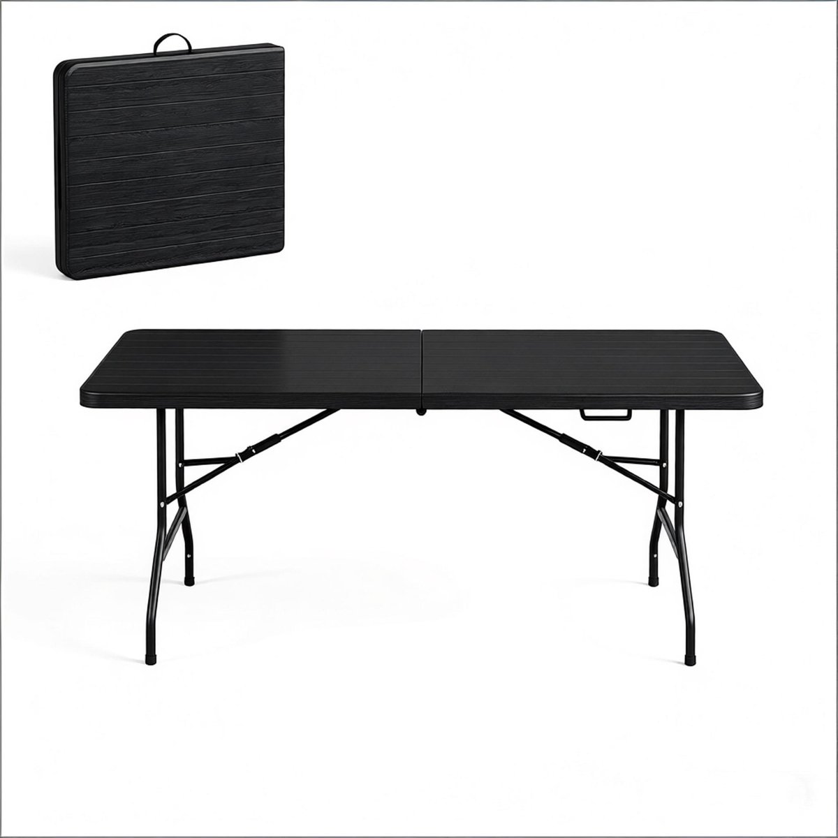 Vouwbare campingtafel - glad bureau - metalen houder - HDPE weerbestendig materiaal - zwart