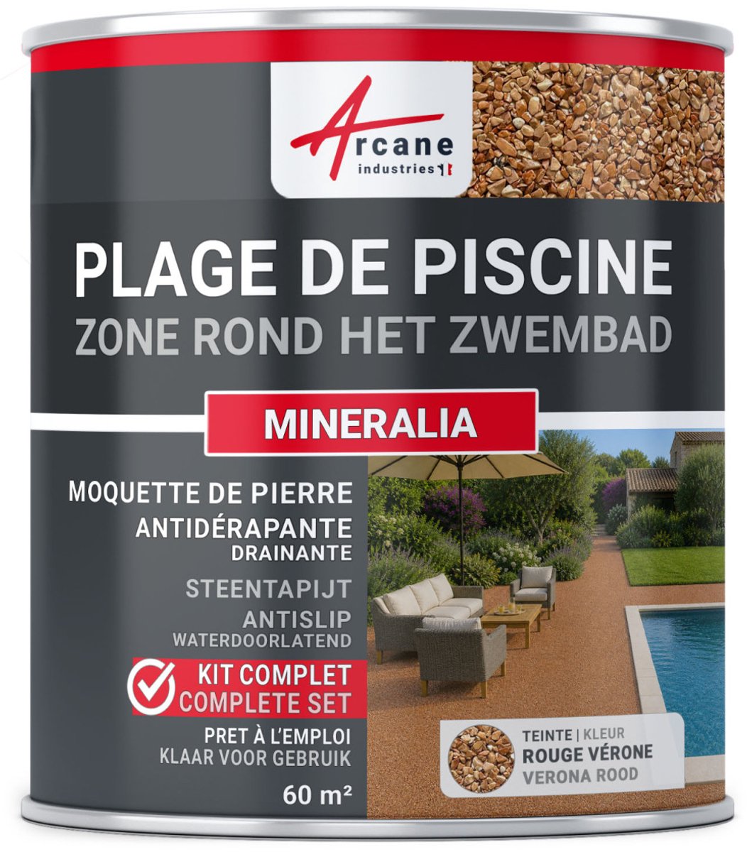 Kit Steentapijt Drainerend Zwembadrand - Antislip Bekleding voor zwembadrand Bestand tegen Chloor, Zout en UV : MINERALIA