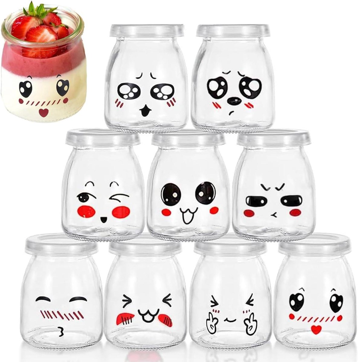 Yoghurtglazen met deksel - Dessertpotjes - Zelfgemaakte desserts - Luchtdicht en lekvrij - 100 ml 10 stuks - Doorzichtig