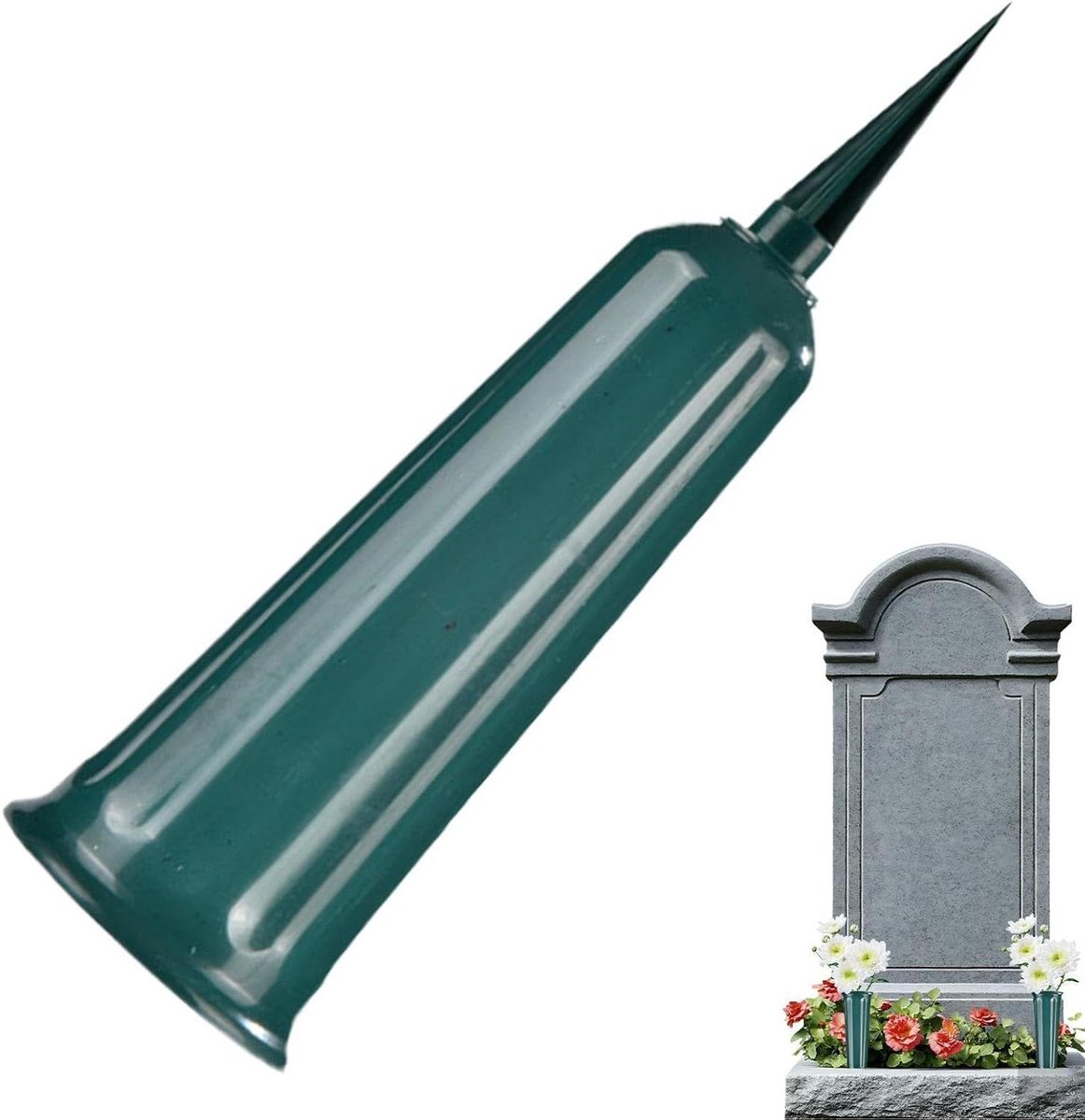 Grafvaas met Stekker - Markering Vaas - Graf Decoratie - Kantelvast Ontwerp - 30 cm Hoog - Groen