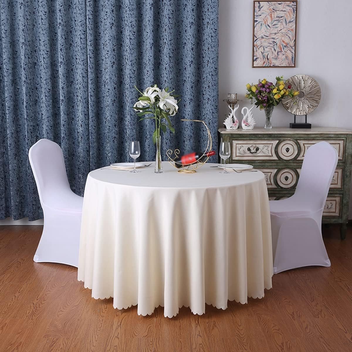 Rond Tafelkleed - Beige - Diameter 180 cm - Polyester - Voor Familie, Hotel en Bruiloften