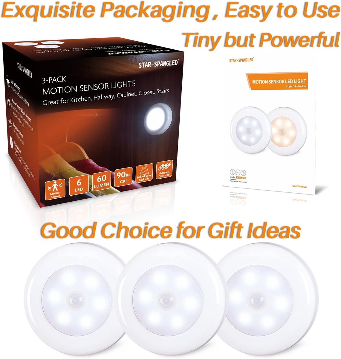 Bewegingssensorverlichting - Wit - 7,1 cm - Draadloze LED Puck Lights op Batterijen - Voor Onder Kast en Trappen