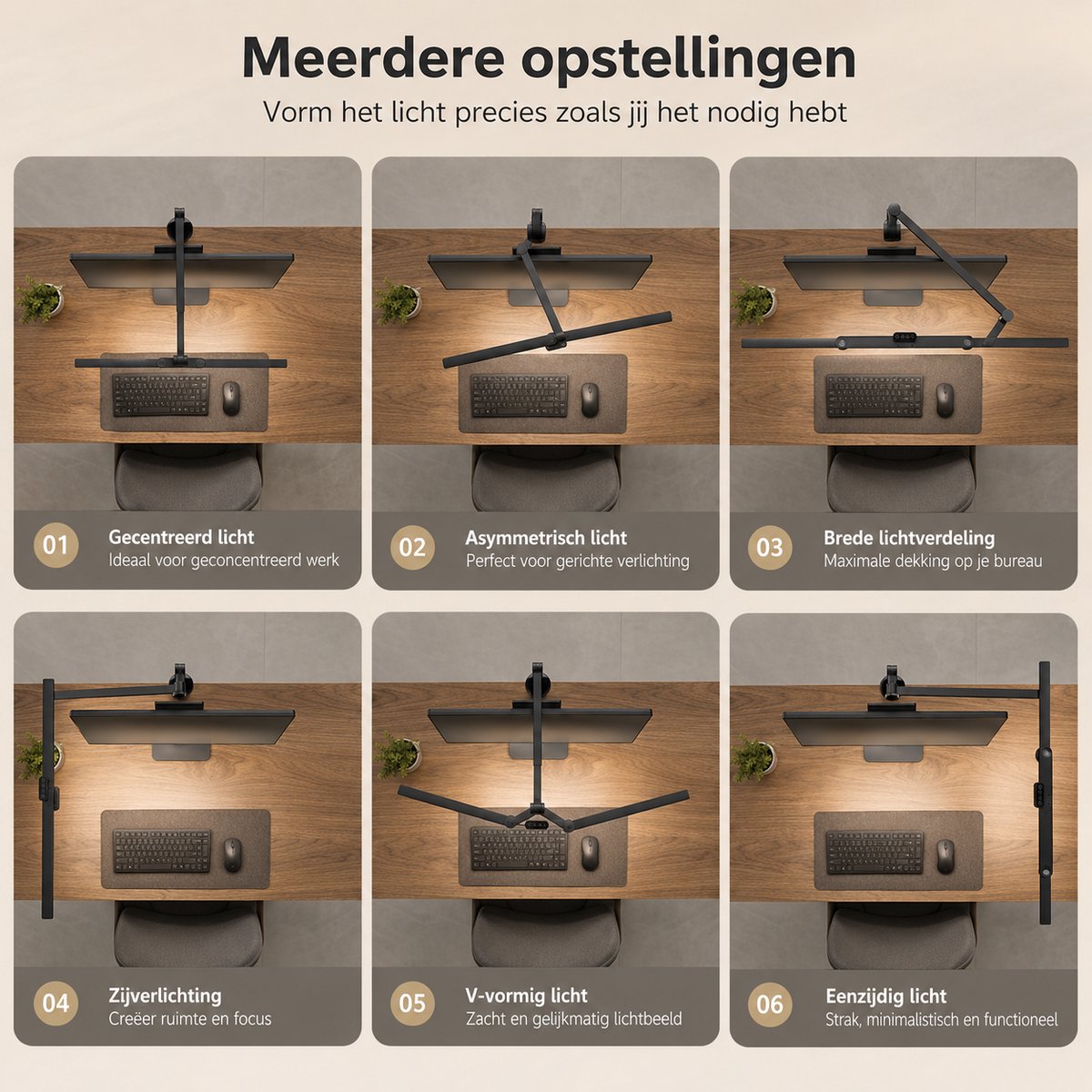 MUPOO 3-Lichts Bureaulamp LED Dimbaar met Klem Ø105 cm - Werklamp met 3 Verstelbare Lichtbalken&6 Draaipunten - Monitor Lamp met Automatische Lichtsensor - Klemlamp - Hobbylamp - Architectenlamp-voor oor Tekenen, Handwerk, Modelbouw en Werkbank thumbnail 4
