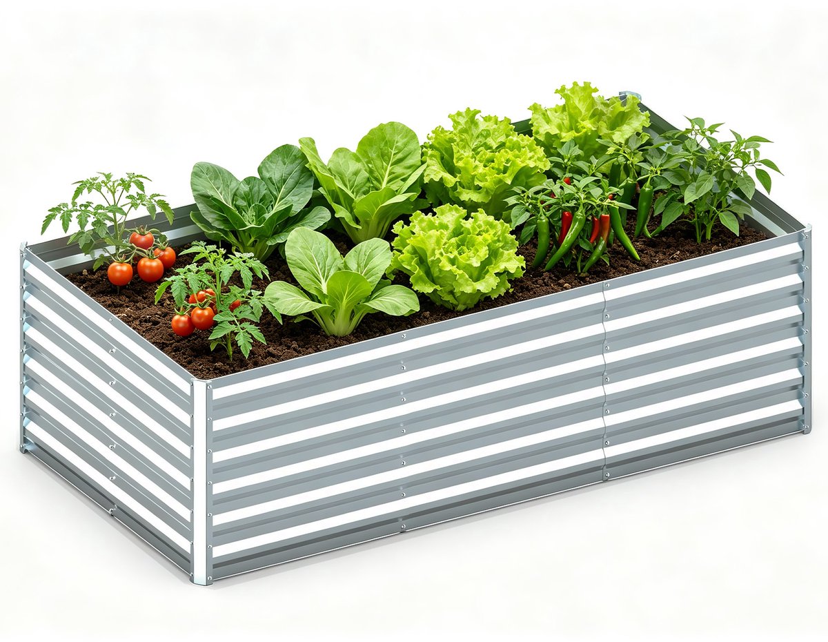 Soontrans - Verhoogde Metalen Plantenbak - 180X90X60cm - Rechthoekig Verzinkt Staal - Groot Plantenbed voor Groenten - Bloemen en Kruiden - Tuin Tuinbed & Terras Bloembed - Zilver