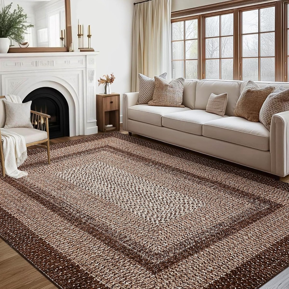 Vloerkleed Modern Geweven Gabion Bruin 120x170 cm Fluweel Polyester TPR Opvouwbaar