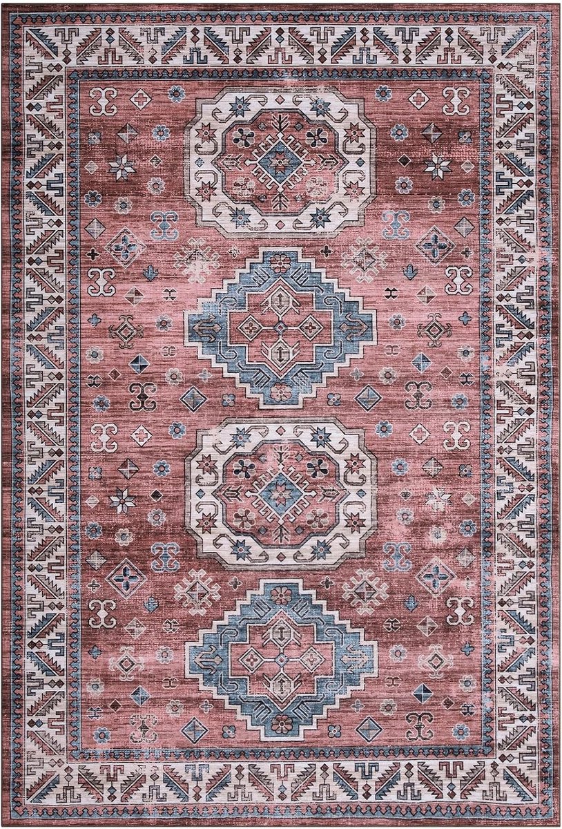 Vloerkleed Perzisch Etnisch Dessin Kersenbloesemroze 120x170 cm Polyester Wasbaar Opvouwbaar