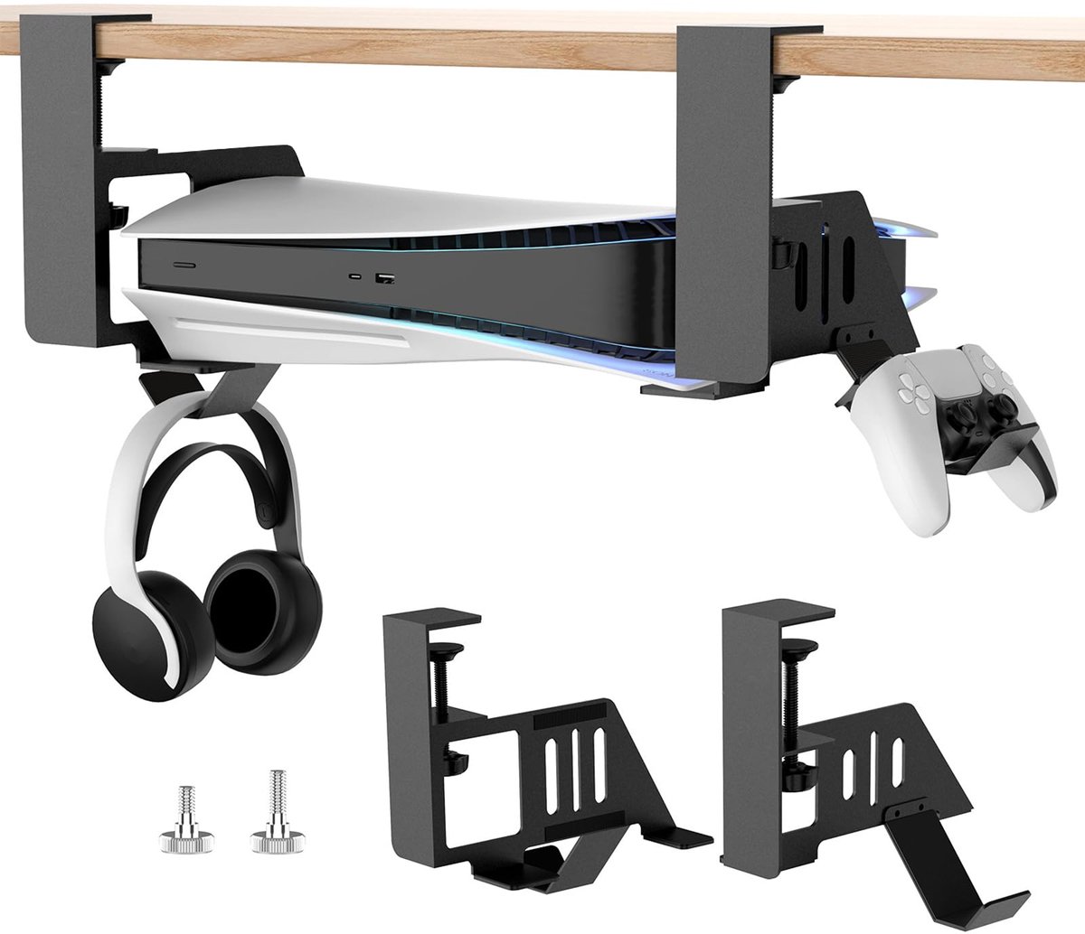 PS5 houder onder de tafel, metalen Under Desk Mount voor PS5 Pro, PS5 Slim Stealth Mount, ondertafelhouder voor PS5 - ShopVlot