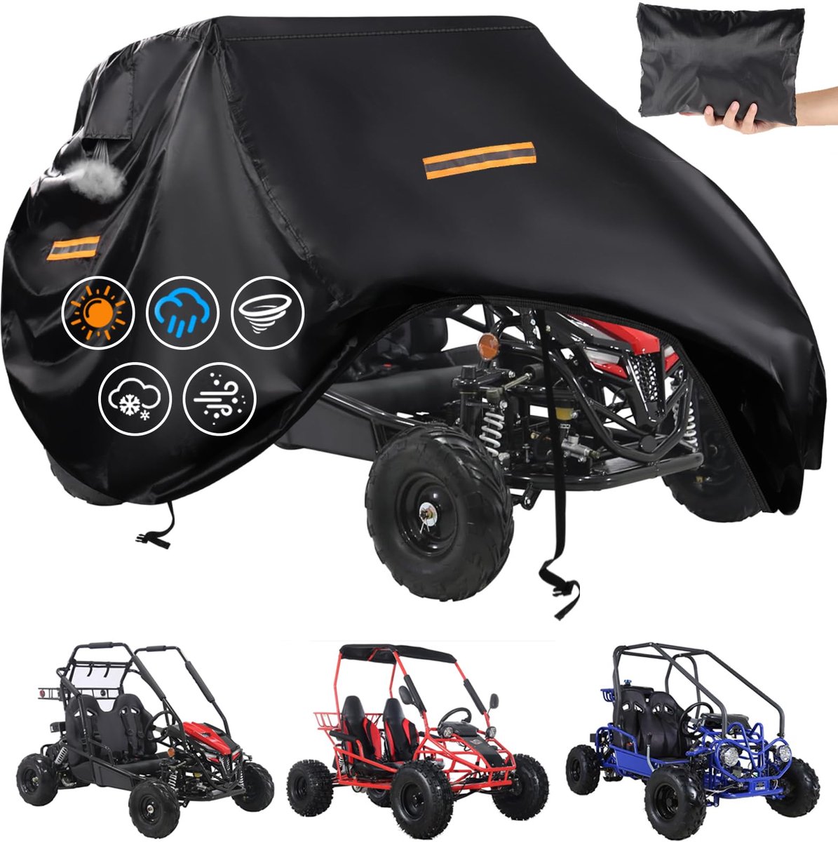 Famanu Waterdichte go-kart hoes van heavy duty 420D Oxford, 2-zits met luchtventilatie en winddichte gespen Zwart