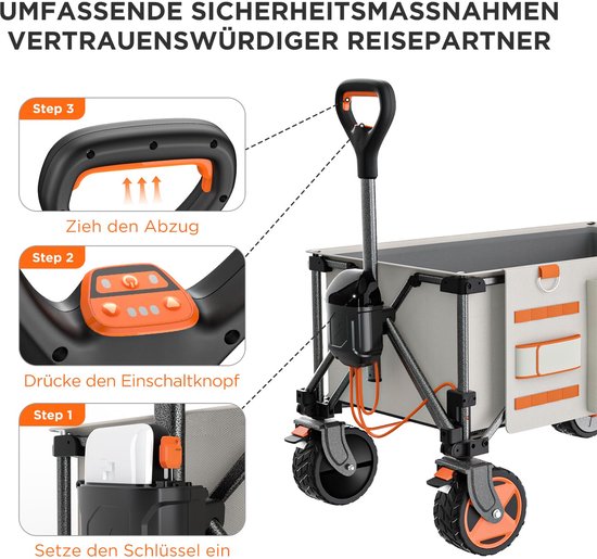 Elektrische Bolderkar Opvouwbaar met 2 Motoren, Remmen, 150 L Inhoud, 60 kg Draagvermogen en 2 Accu’s — afbeelding 2