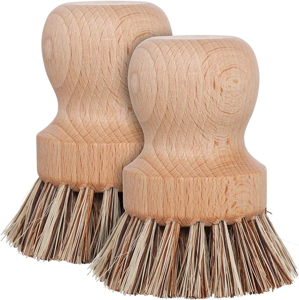 Een set van twee schoonmaakborstels, geschikt voor kookplaten en gietijzeren pannen.