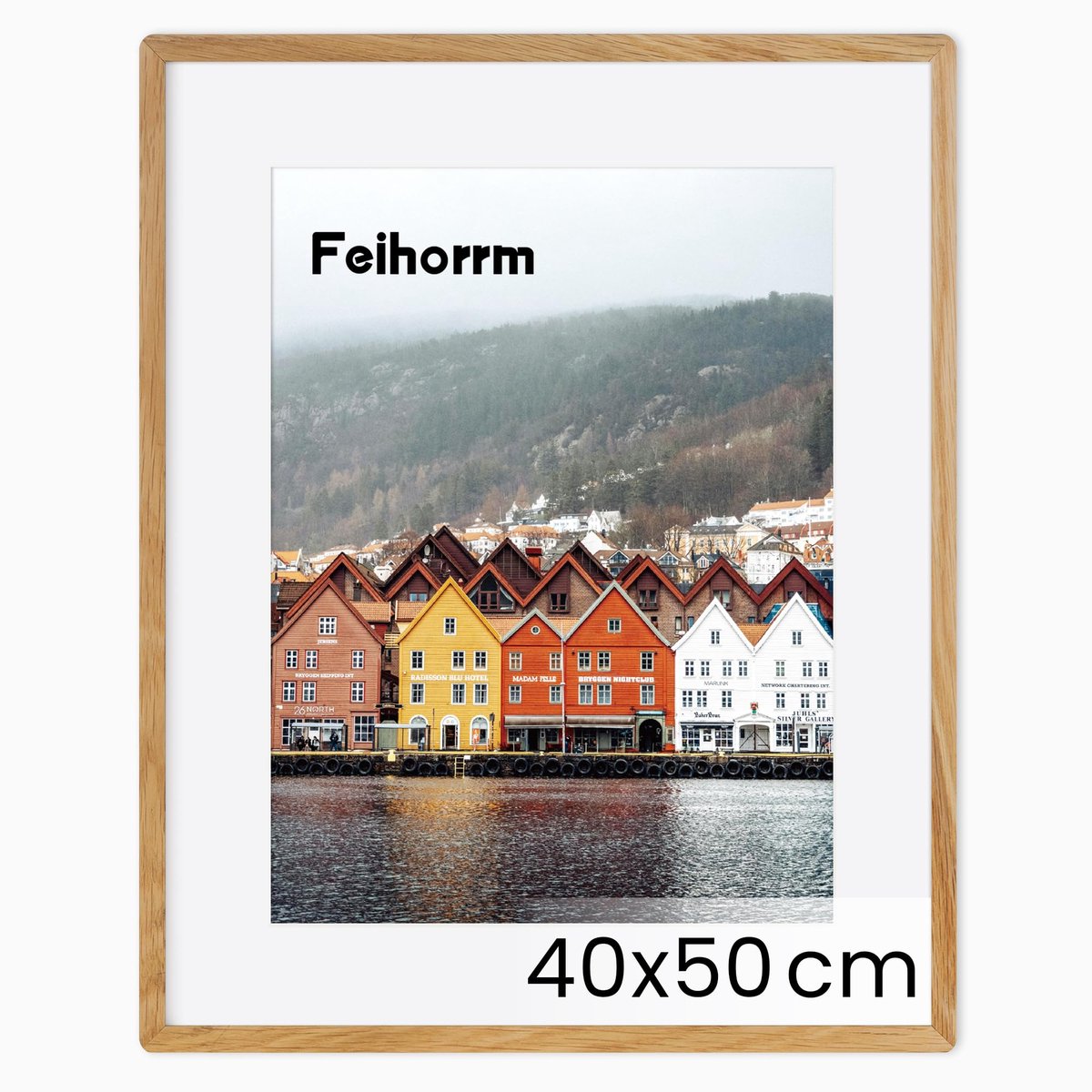 Feihorrm Massief houten fotolijst, eiken fotolijst, met gehard glas, voor 40x50 cm foto's zonder passe-partout of - ShopVlot