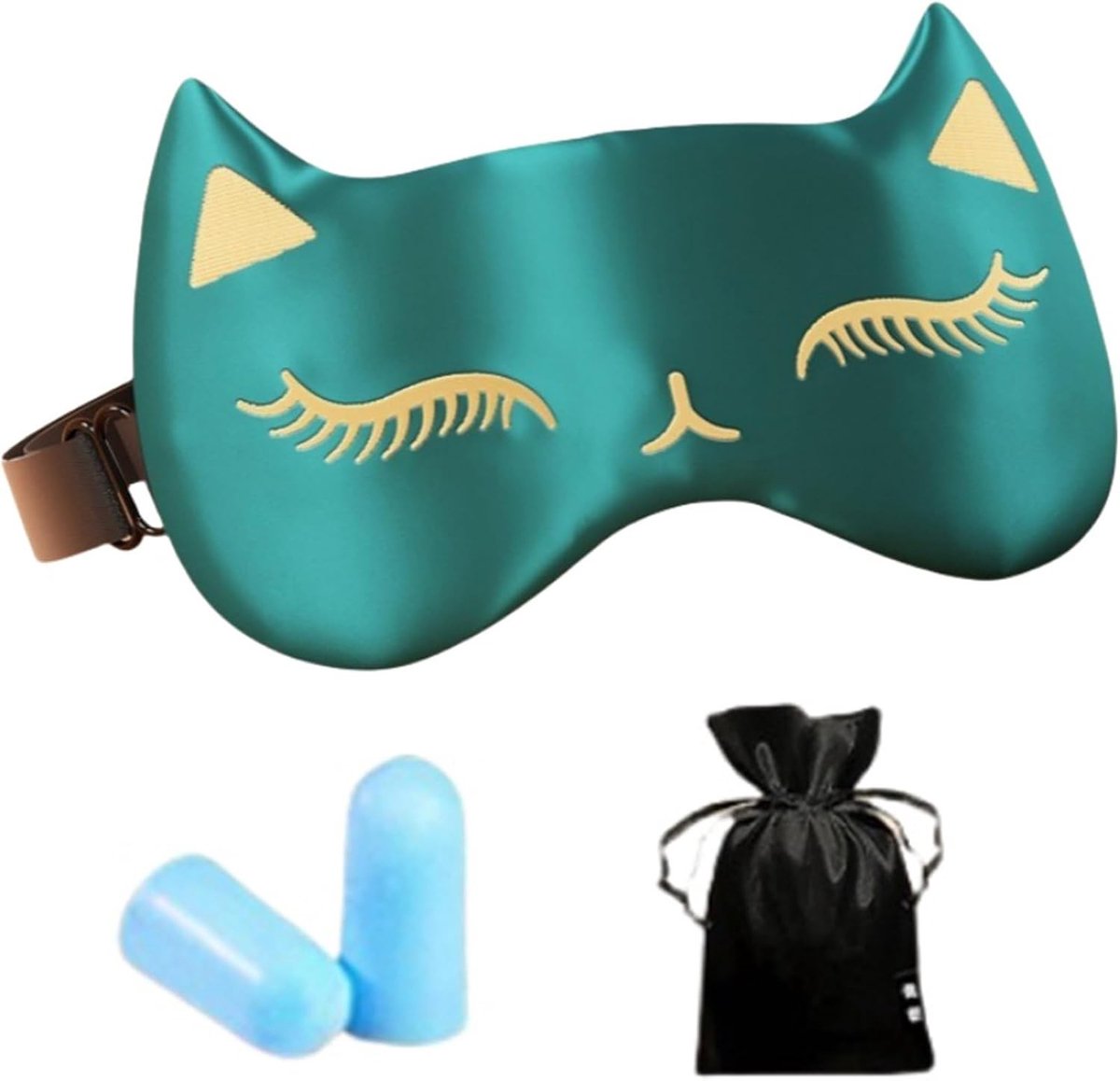 Zacht kattenvormig slaapmasker voor dames, ideaal voor yoga, reizen en ontspanning met ijszijde en oogbescherming (groen)