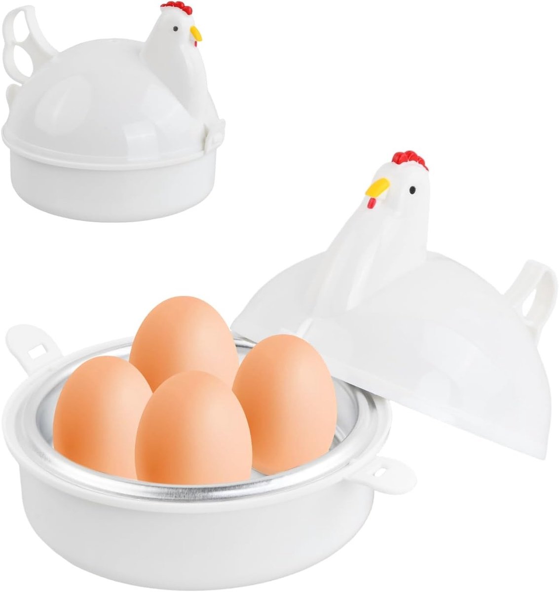Eierkoker - Wit - 14 x 13 cm - Magnetron Eierkoker met Aluminium Coating - Voor Thuis en Kantoor